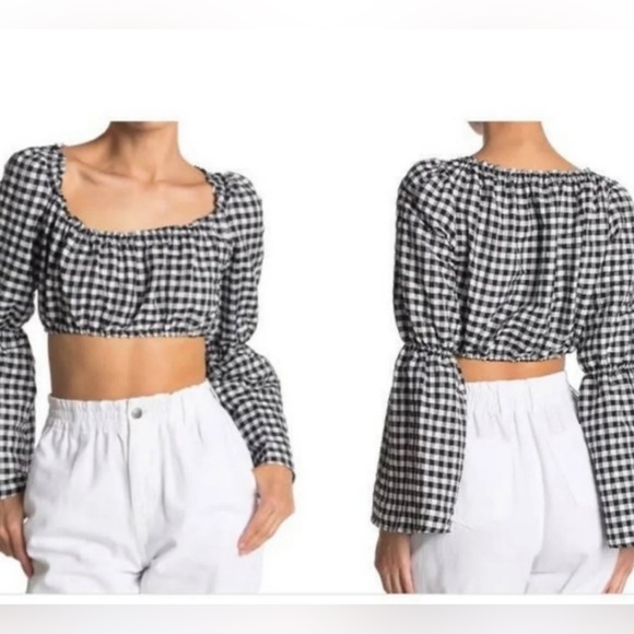 TOPSHOP Off Shoulder Gingham Crop Top (12) - Picture 1 of 12